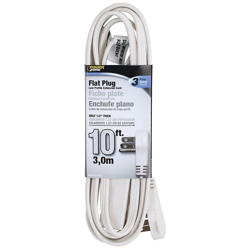 Prime 10 ft. White 3 Outlet Flat 3-Prong Plug Electrical Extension Cord