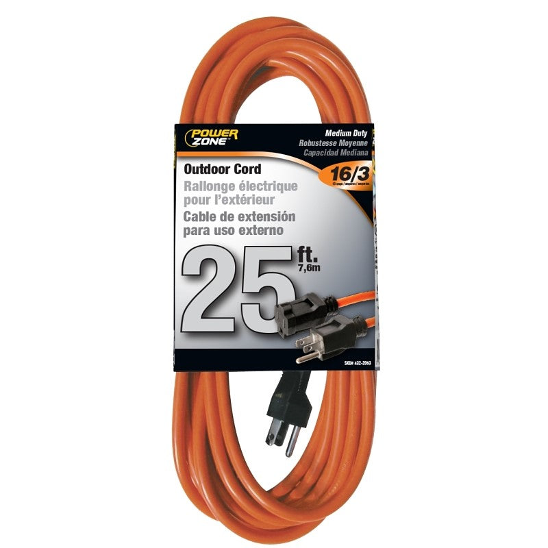 Prime 25 ft. Orange 16/3 AWG 3-Prong Plug Medium Duty Electrical Extension Cord