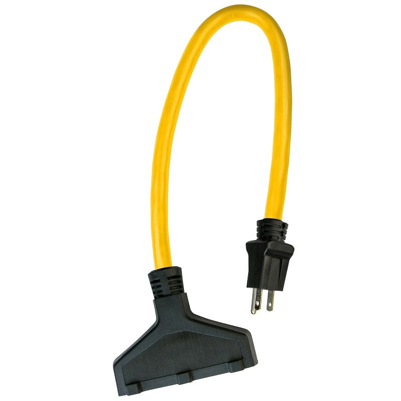 Prime 2 ft. Yellow 3 Outlet Flat 3-Prong Plug Extra Heavy Duty Electrical Adapter Cord