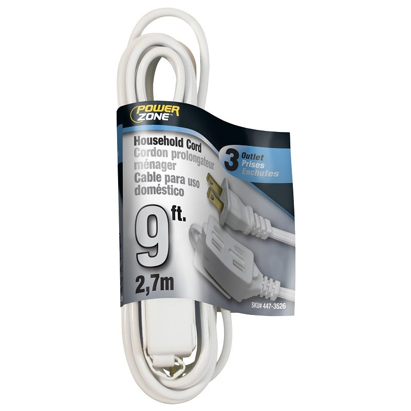 Prime 9 ft. White 16/2 AWG 2-Prong Plug 3 Outlet Head Household Electrical Extension Cord