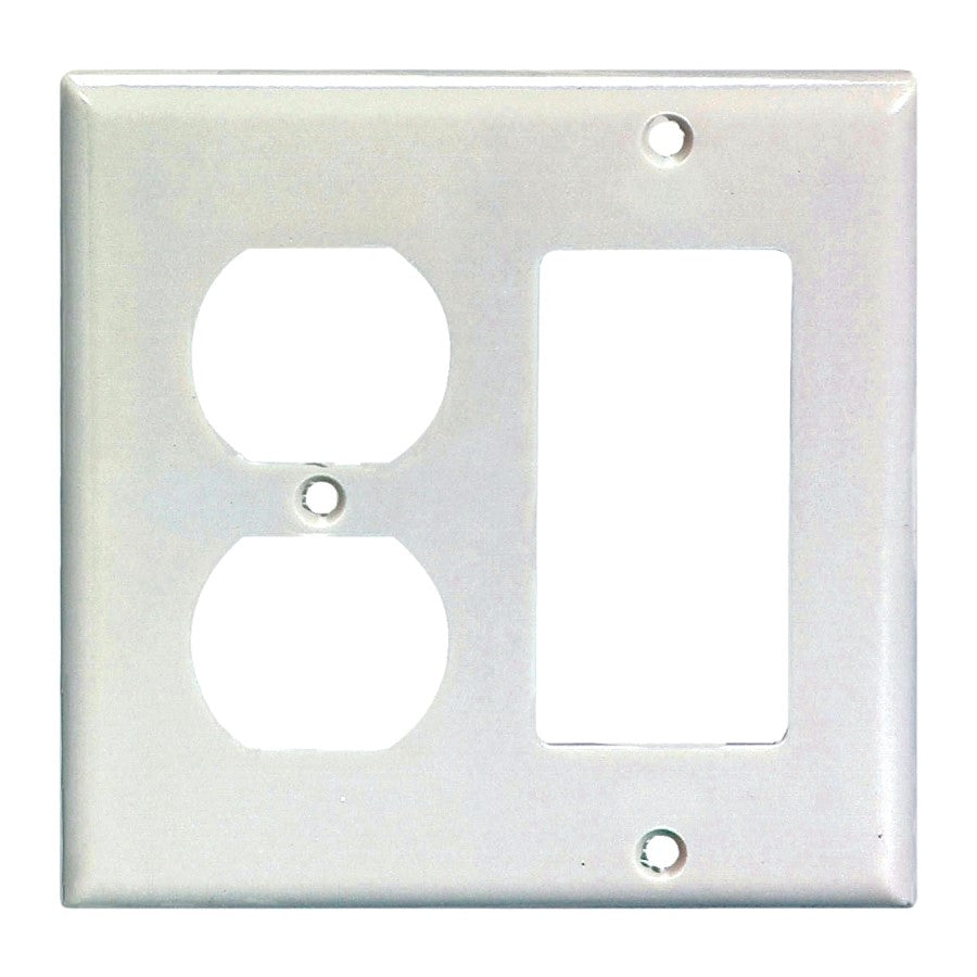 Eaton Wiring Devices 4.5 in. x 4.56 in. Thermoset White 2-Gang Combination Wallplate