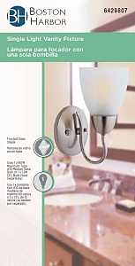 Boston Harbor 120V 60W Brushed Nickel Single Light Vanity Fixture