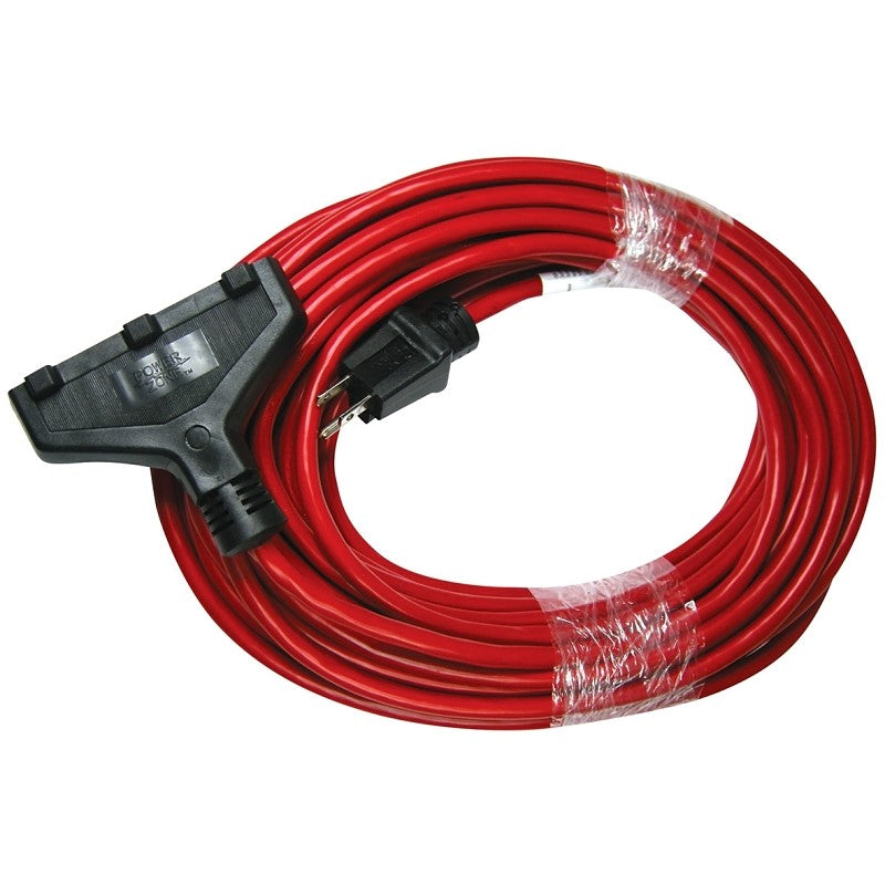 Prime 50 ft. Red 14/3 AWG 3-Prong Plug Triple-Outlet Heavy Duty Electrical Extension Cord