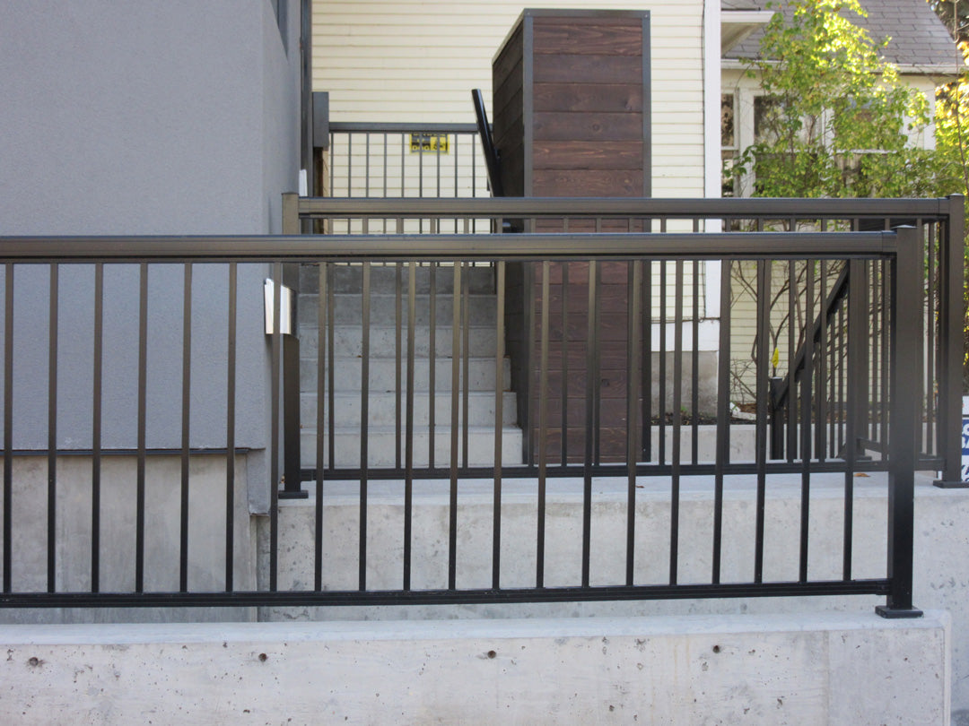Regal Rail Bronze 36" Aluminum Line Pickets - 14 Piece Feature Stair Rail Photo