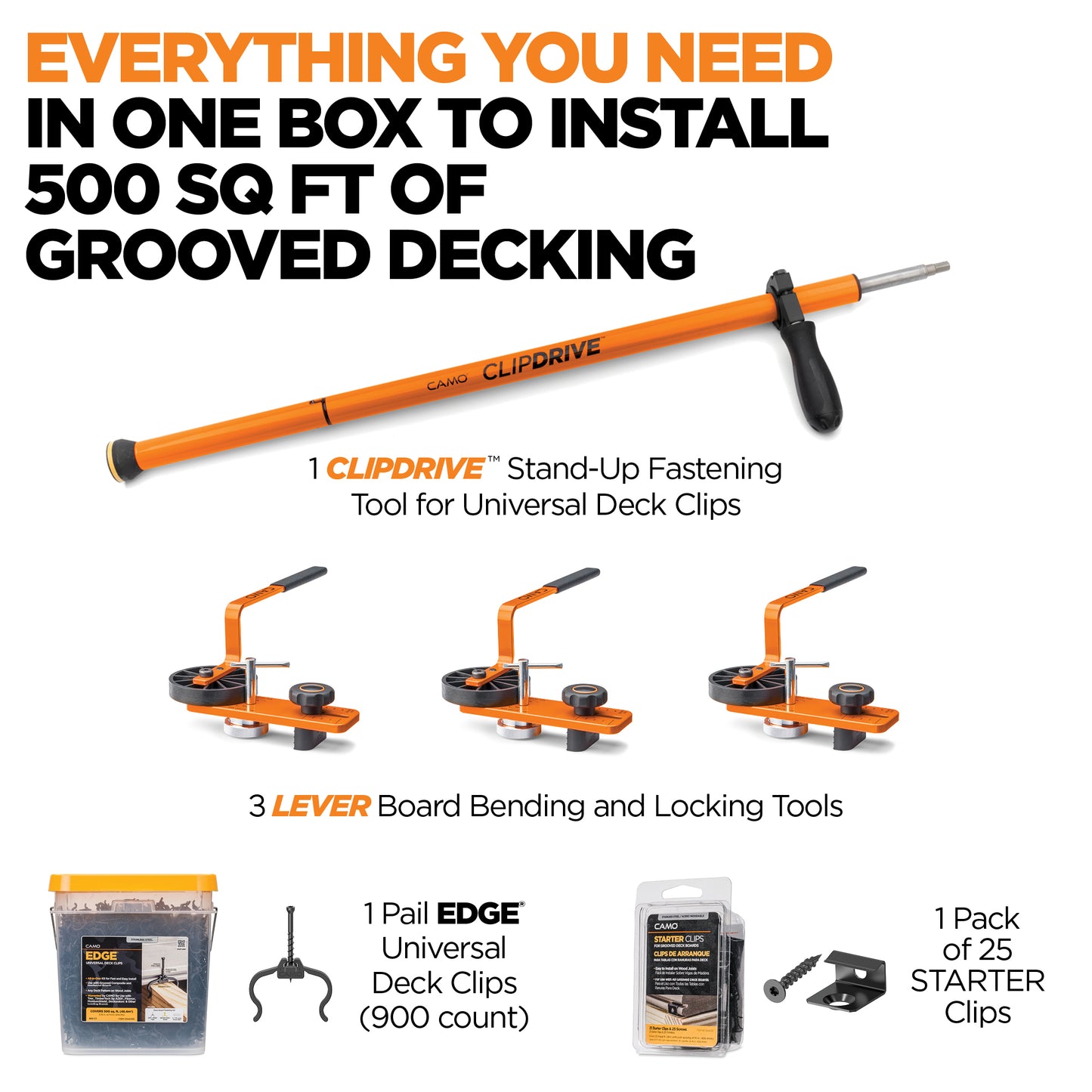 CAMO Deck In A Box Includes Everything Needed To Install 500 sq. ft. Of Grooved Decking