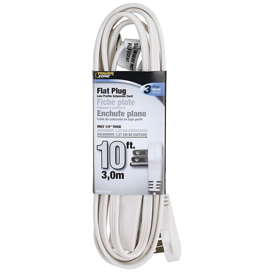 Prime 10 ft. White 3 Outlet Flat 3-Prong Plug Electrical Extension Cord