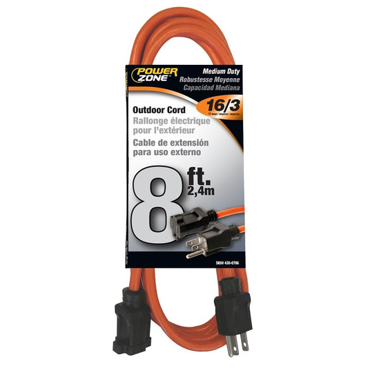 Prime 8 ft. Orange 16/3 AWG 3-Prong Plug Medium Duty Electrical Extension Cord