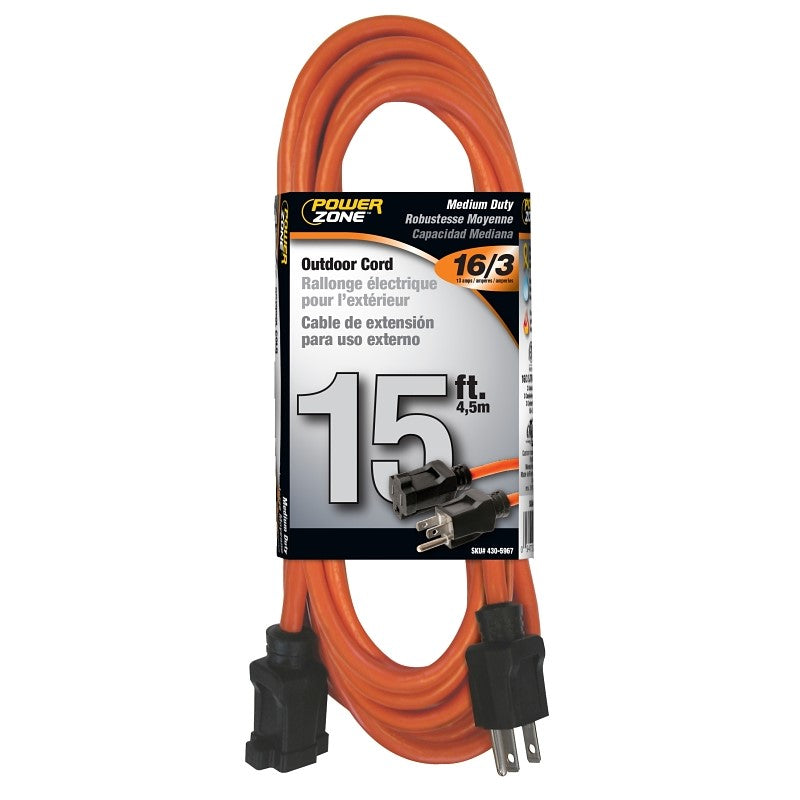Prime 15 ft. Orange 16/3 AWG 3-Prong Plug Medium Duty Electrical Extension Cord