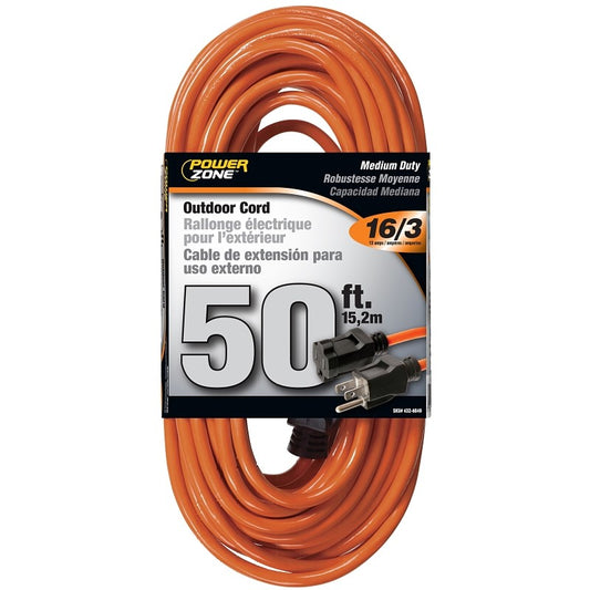 Prime 50 ft. Orange 16/3 AWG 3-Prong Plug Medium Duty Electrical Extension Cord