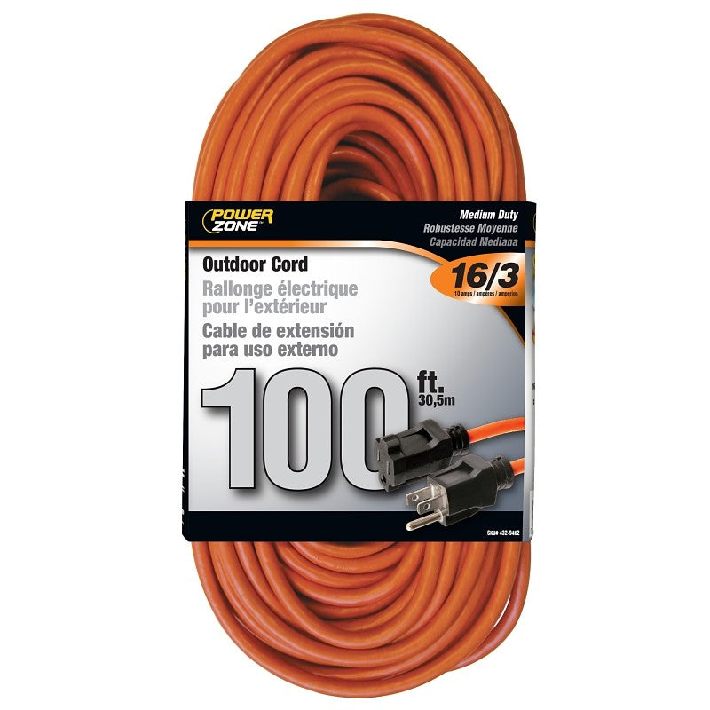 Prime 100 ft. Orange 16/3 AWG 3-Prong Plug Medium Duty Electrical Extension Cord