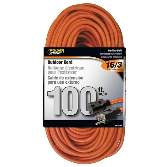 Prime 100 ft. Orange 16/3 AWG 3-Prong Plug Medium Duty Electrical Extension Cord