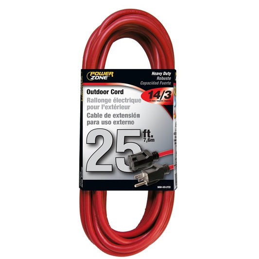 Prime 25 ft. Red 14/3 AWG 3-Prong Plug Heavy Duty Electrical Extension Cord