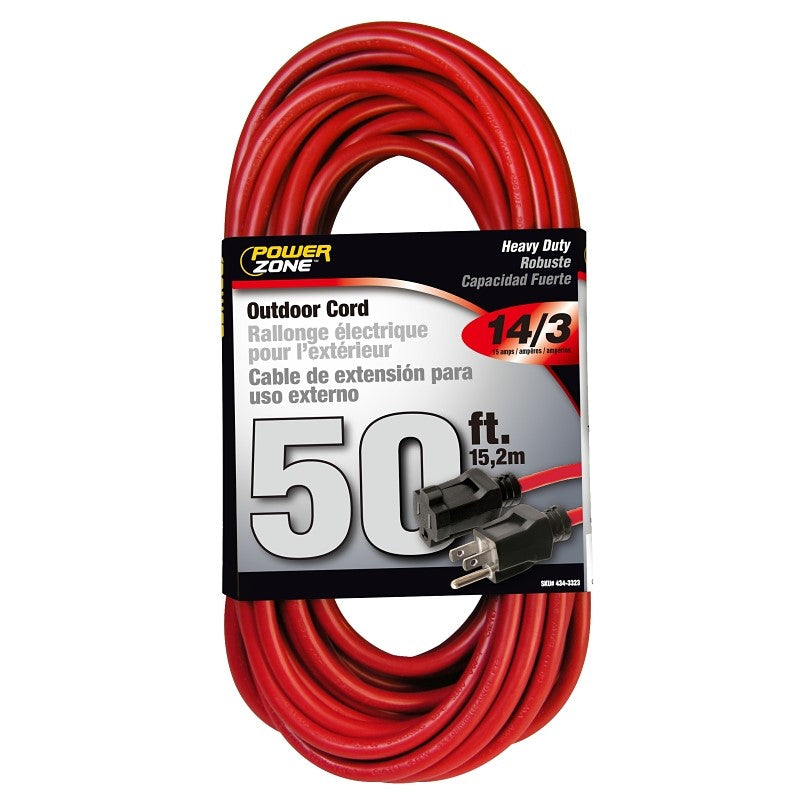 Prime 50 ft. Red 14/3 AWG 3-Prong Plug Heavy Duty Electrical Extension Cord
