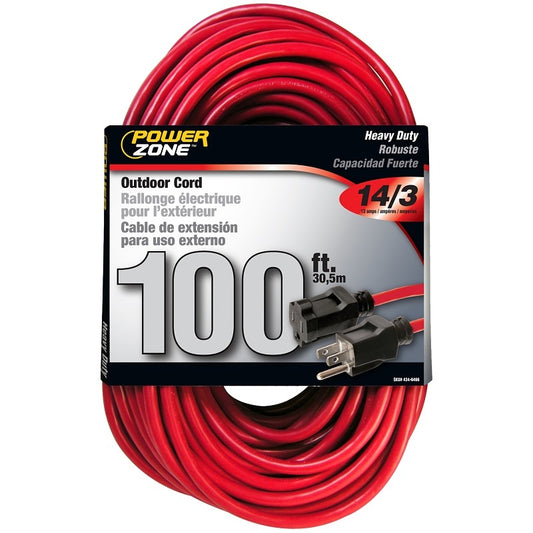 Prime 100 ft. Red 14/3 AWG 3-Prong Plug Heavy Duty Electrical Extension Cord
