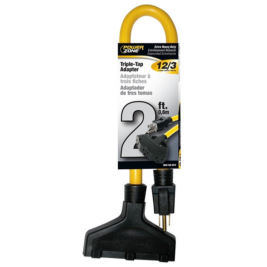 Prime 2 ft. Yellow 3 Outlet Flat 3-Prong Plug Extra Heavy Duty Electrical Adapter Cord