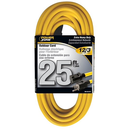 Prime 25 ft. Yellow 12/3 AWG 3-Prong Plug Extra Heavy Duty Electrical Extension Cord