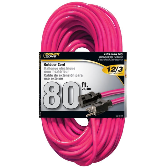 Prime 80 ft. Pink 12/3 AWG 3-Prong Plug Extra Heavy Duty Electrical Extension Cord