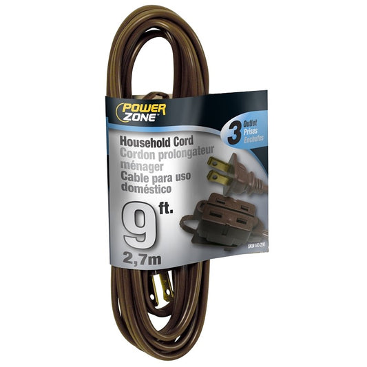Prime 9 ft. Brown 16/2 AWG 2-Prong Plug 3 Outlet Head Household Electrical Extension Cord