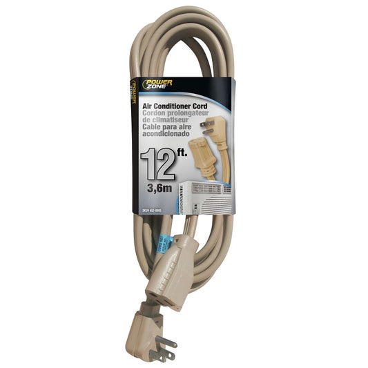 Prime 12 ft. Beige 14/3 AWG 3-Prong Plug Household Air Conditioner & Major Appliance Electrical Extension Cord