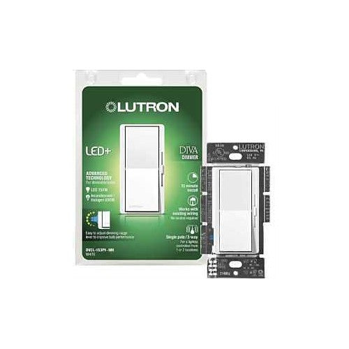 Lutron Diva White Dimmer Switch with Wallplate, 1.25 A, 120 V, 150 W