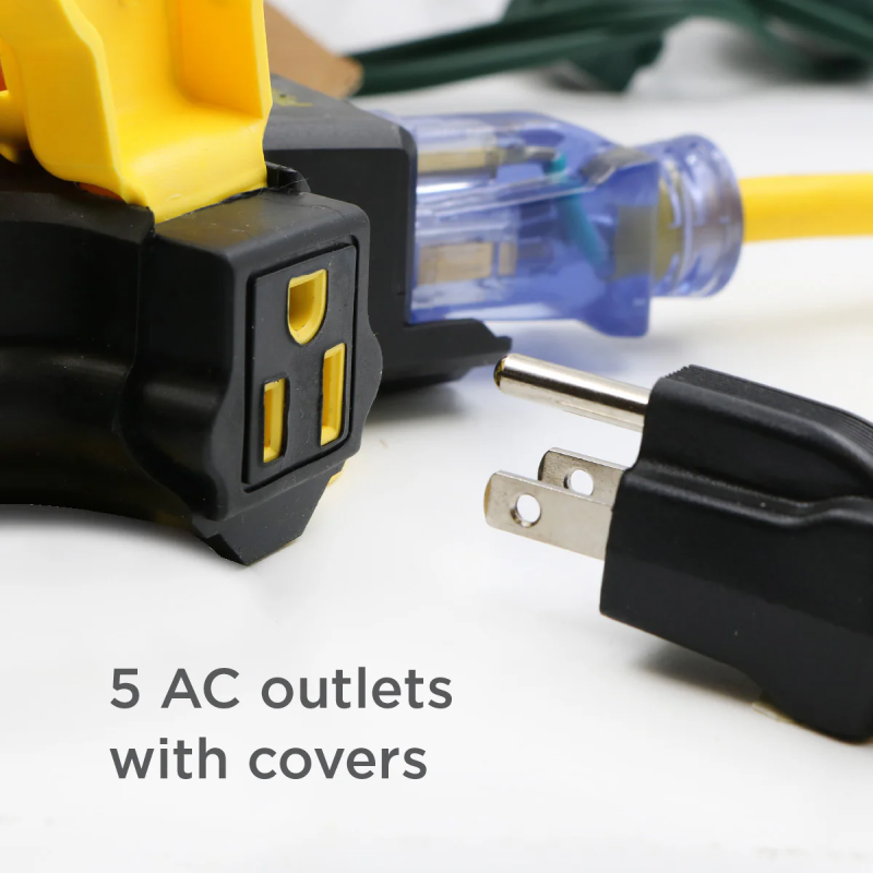 Prime Black/Yellow 5-Outlet Outdoor Power Hub with 2 USB Ports, 3.4 Amps, 125 Volts