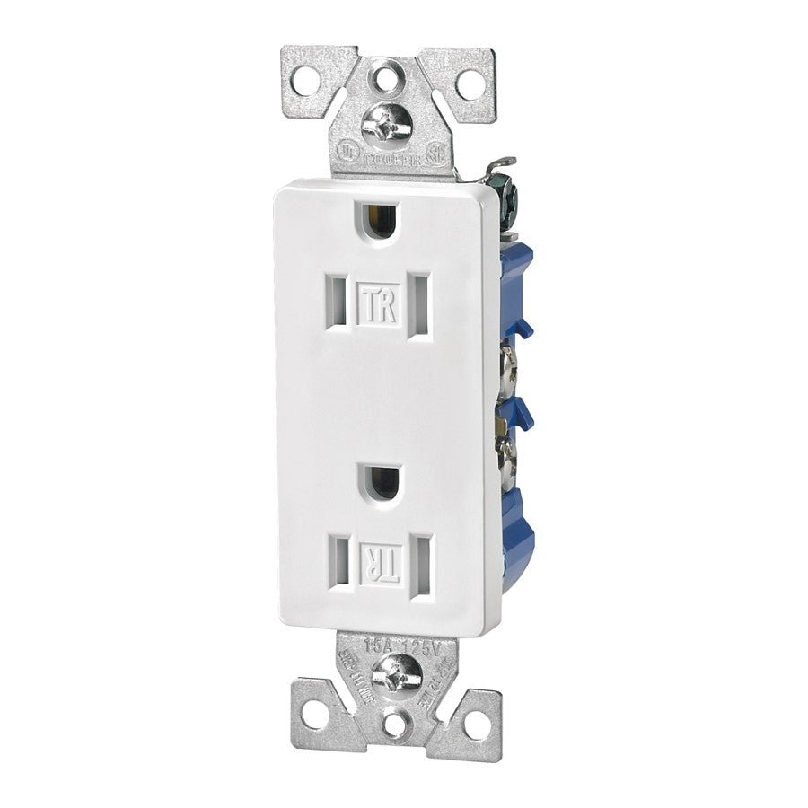 Eaton Wiring Devices 270W White Electrical Decorator Duplex Outlet Receptacle, 2-Pole, 15 A, 125 V, NEMA 5-15R