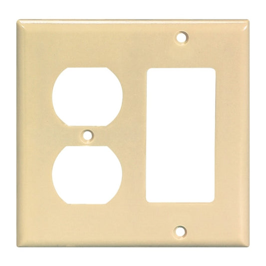 Eaton Wiring Devices 4.5 in. x 4.56 in. Thermoset Ivory 2-Gang Combination Wallplate