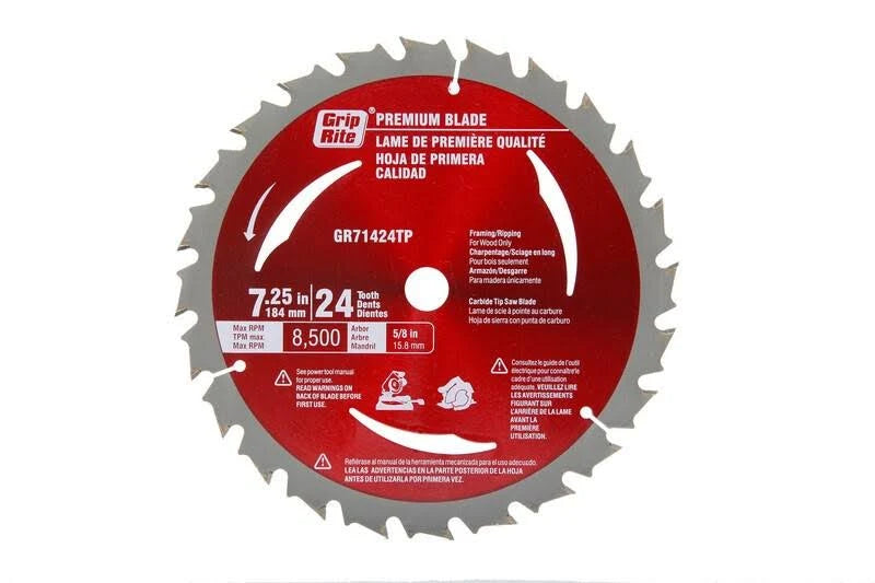 GRIP RITE 24T CARBIDE SAW BLADE 7-1/4"