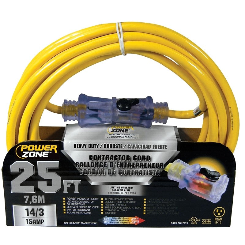 Prime 25 ft. Black/Yellow 14/3, 15 Amp Electrical Contractor Extension Cord