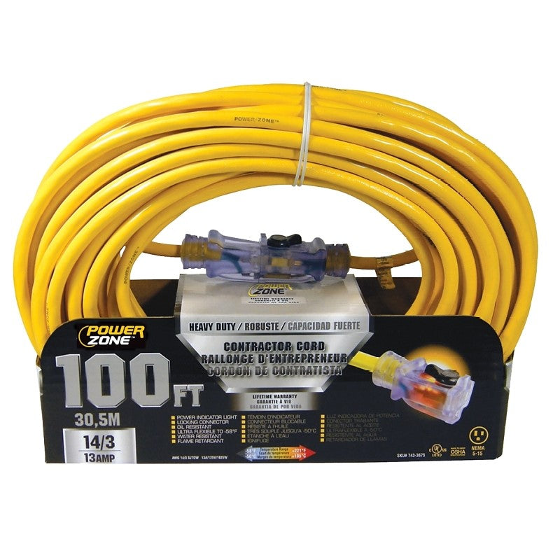 Prime 100 ft. Black/Yellow 14/3, 15 Amp Electrical Contractor Extension Cord