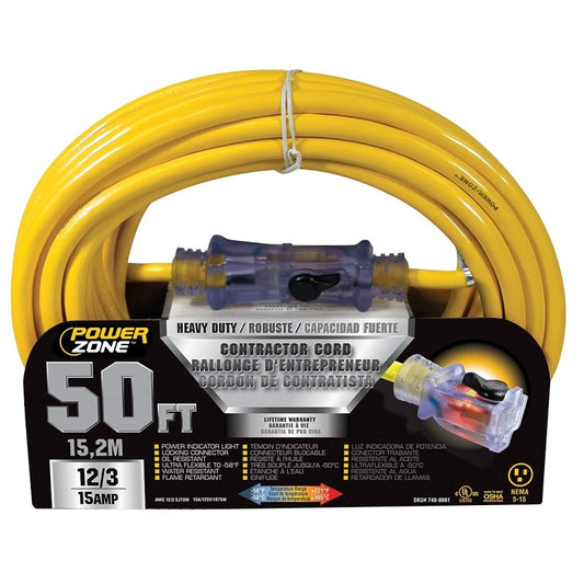 Prime 50 ft. Black/Yellow 12/3, 15 Amp Electrical Contractor Extension Cord