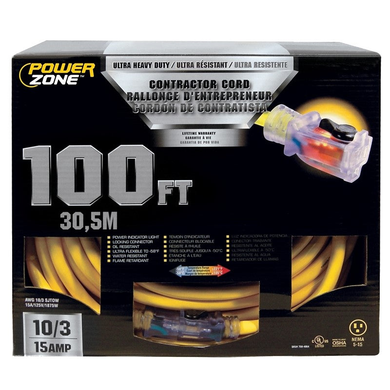 Prime 100 ft. Black/Yellow 10/3, 15 Amp Electrical Contractor Extension Cord