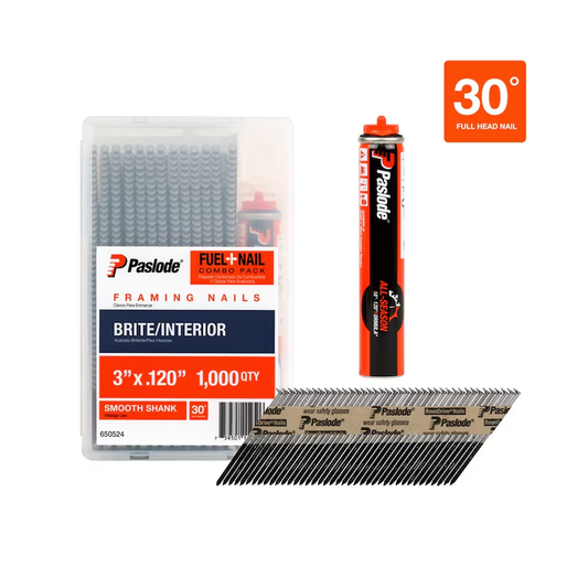 Paslode Fuel Pack And 30 Degree 2-3/8 in. x .113 Hot Dipped Galvanized Collated RounDrive Ring Shank Framing Nail - 1000 pcs