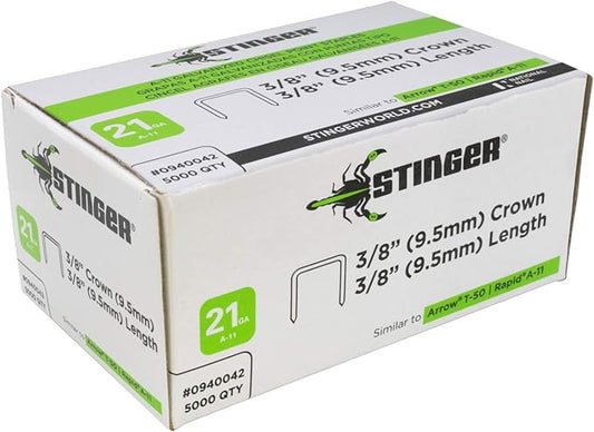 National Nail Stinger 21GA A-11 3/8 in. x 3/8 in. Fine Wire Staples - 5000 pcs