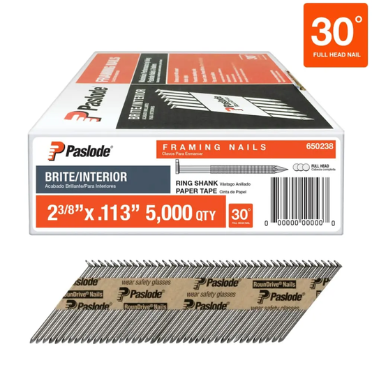 Paslode 30 Degree 2-3/8 in. x .113 Bright Paper Tape Collated RounDrive Ring Shank Framing Nail - 5000 pcs