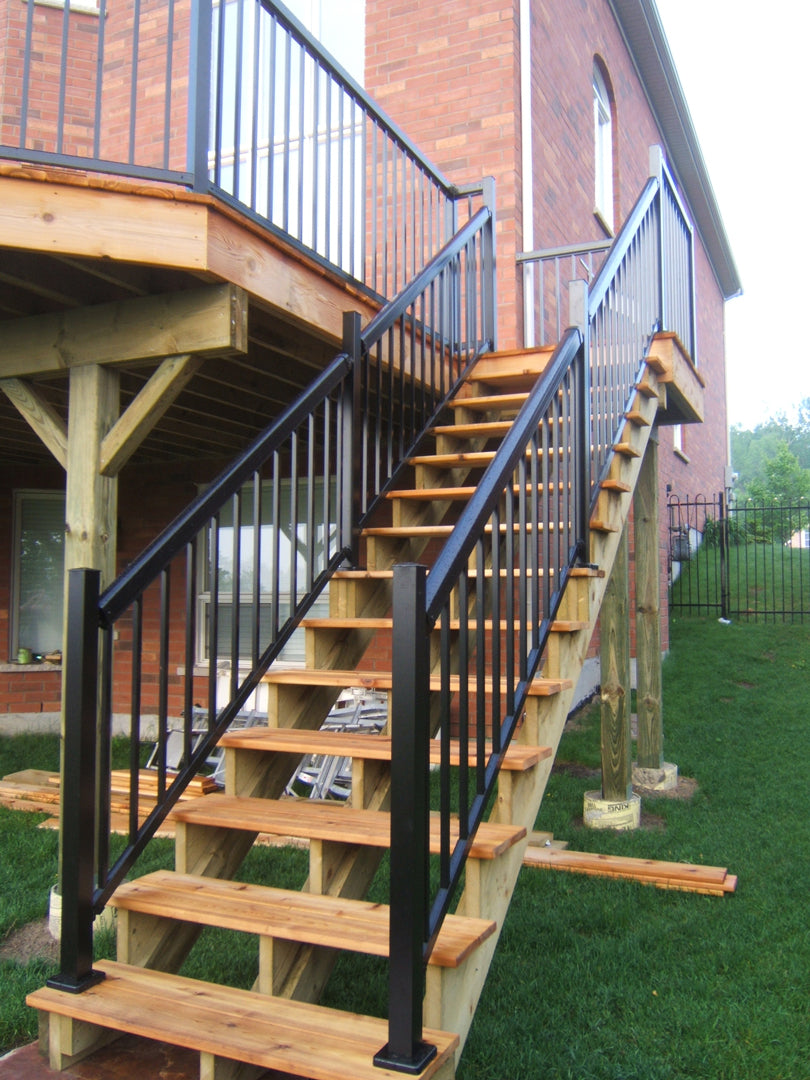 Regal Rail 42" Black Aluminum Square/Bottom Stair Post Feature Deck Photo 