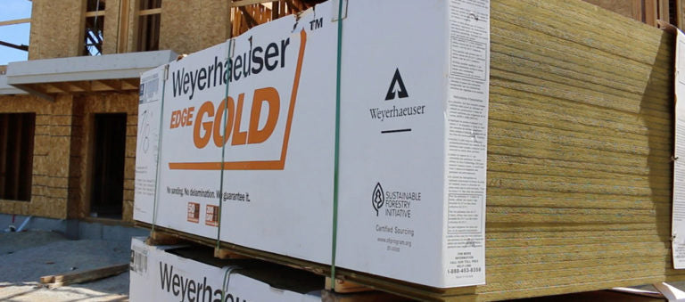 3/4"x4'x8' Water-Resistant OSB, Weyerhaeuser Edge Gold Enhanced Subfloor Panel, 50-Year Warranty