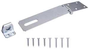 Safety Hasp, 6 in L, 6 in W, Steel, Zinc, 7/16 in Dia Shackle, Fixed Staple